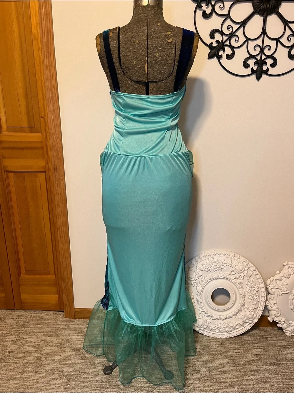 Mermaid Costume, Sequin tail, Teal & Navy Dress, teen size L (12-14)
